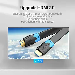 Кабель HDMI M - M, 8.0м, Vention, V2.0, 4K 60Гц, PVC Flat Design, Black - мініатюра 4