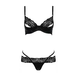 Комплект білизни Passion Exclusive NORTH SET XXL/XXXL, black, ліф і трусики з елементами під латекс - мініатюра 5