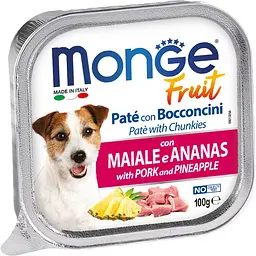 Вологий корм Monge Dog Fruit, для собак усіх порід, зі свининою та ананасом, 100 г