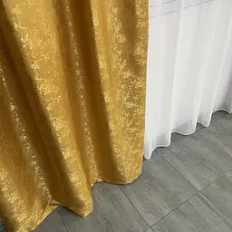 Жакардові штори золотого кольору 2шт. 150х270 з білим шифоновим тюлем 400х270, на тасьмі ALBO pbe0052672 - мініатюра 5