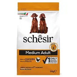 Сухий монопротеїновий корм Schesir Dog Medium Adult Chicken Шезір для дорослих собак середніх порід з куркою 3 кг (ШСВСК3)
