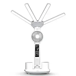 Настільна LED-лампа KRX-1011 з вентилятором, годинником і підставкою
