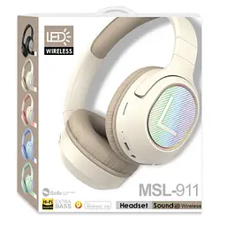 Бездротові навушники MSL-911 Bluetooth повнорозмірні HI-FI звук Extra Bass LED підсвічування бежевий - мініатюра 2