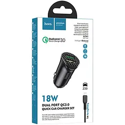 Автомобільний зарядний пристрій Hoco Z39 QC3.0 Black 2 USB+ USB Cable Lightning - мініатюра 5