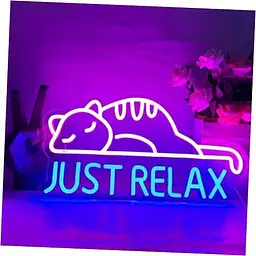 Неонова вивіска Cat Led Neon Sign Just Relax Words Рожева синя світлодіодна вивіска Cat-рожевий синій