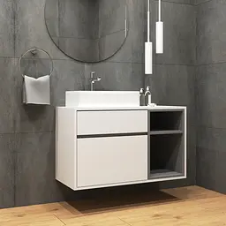 Тумба підвісна Koller Pool комбінована 75 см на дві шухляди Kvadro New з умивальником Kvadro 50см 2022KVNEW-111075 + KR-0500M-WB, Білий - мініатюра 3