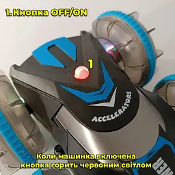 Машинка перевертень на радіокеруванні Amphibious Stunt Car. Плаває у воді. Світиться. Прозорі колеса - мініатюра 4