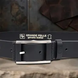 Брючний шкіряний ремінь для чоловіків з квадратною пряжкою Grande Pelle 11679 чорний 120 см - мініатюра 4