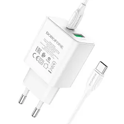 МЗП Borofone BA67A PD20W+QC3.0 (1USB-A/1C) + кабель Type-C to Type-C Білий - мініатюра 4
