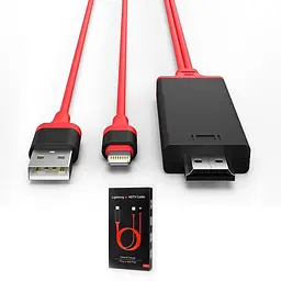 Конвертер MHL Lighting (папа) + USB (папа) to HDMI(папа) 1.8м Voltronic 7575S Red - мініатюра 2
