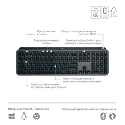 Клавіатура Logitech MX Keys S Plus Palmrest Wireless UA Graphite (920-011589) - мініатюра 6