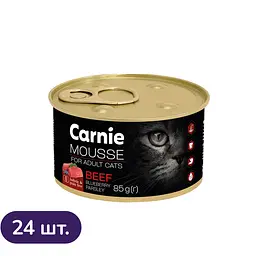 Набір вологого корму для котів Carnie м'ясний мус з яловичиною, чорницею, петрушкою та желе 24 шт x 85 г 