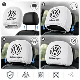 Чохли для підголівників Універсальні Volkswagen Білі 2 шт - мініатюра 2