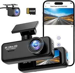 Відеореєстратор SIGRILL 4K+1080P з Wi-Fi та картою 64 ГБ
