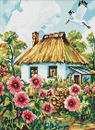 Алмазна мозаїка на підрамнику Мальви біля хати 30x40 см AMO8266
