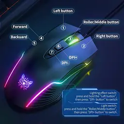 Комп'ютерна мишка Onikuma ігрова CW-97 6400 DPI RGB підсвітка 7 кнопок безшумна дротова для ПК та ноутбука чорний - мініатюра 6