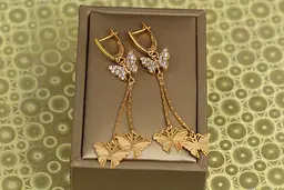 Сережки підвіски Хuping Jewelry три метелика 6 см золотисті - мініатюра 2