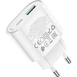 Мережевий зарядний пристрій Hoco C109A Fighter 20W USB-A + USB-C White [161691] - мініатюра 5