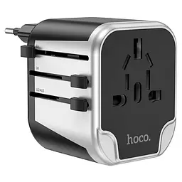Мережевий зарядний пристрій Hoco AC5 2 USB (EU, US, UK, AUS) сріблясто-чорний - мініатюра 5