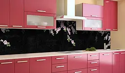 Вініловий кухонний фартух 3Д Сакура наклейка для кухні ПВХ гілки Квіти Чорний 60х300 см Happy Pocket Z181571 - мініатюра 3