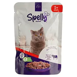 Вологий корм Spelly для дорослих котів яловичина в желе 85 г