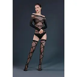 Комплект: боді та панчохи Moonlight Model 06 Black довгі рукави малюнок у вигляді ліфа силуетний рис One size
