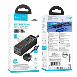 Мережевий фільтр-подовжувач HOCO AC-10A 1x220V+2хUSB+ 2хType-C 65 Вт, 1,5 м, 220 В, чорний - мініатюра 5