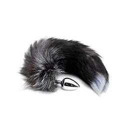 Металева анальна пробка Лисячий хвіст Alive Black And White Fox Tail M, діаметр 3,4 см - мініатюра 3