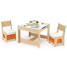 Комплект дитячих меблів Costway Kids Play 3-in-1 Desk стіл та 2 стільці з двосторонньою стільницею-дошкою та ящиками