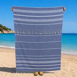 Рушник пештемаль Turkey Towel 100х180 см легкий великий для пляжу басейну бані сауни підстилка на дачу пікнік природу відпустку море полоса темно-синій