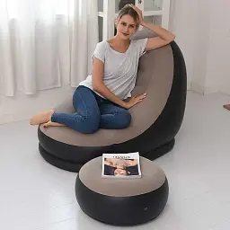Надувне садове крісло з пуфиком Air Sofa Comfort zd-33223, велюр, 76х130 см - мініатюра 6