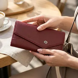 Гаманець для жінок із натуральної шкіри з геометричним клапаном ST Leather 22547 бордовий - мініатюра 2