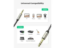 Аудіокабель UGREEN jack 6.3 мм - mini-jack 3.5 мм 2м Gray (10628) - мініатюра 2
