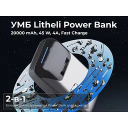 Універсальна мобільна батарея Litheli Power Bank 20000 mAh, 45 W, 4А, Fast Charge (U20BY04B) - мініатюра 6