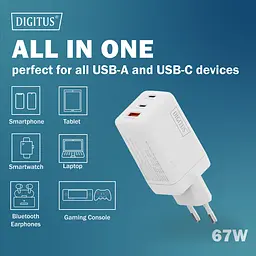 Зарядний пристрій 2xUSB-C, 1xUSB-A DIGITUS GaN 67W - мініатюра 7