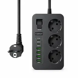 Мережевий фільтр Earldom SC14 2 м 3000W з 3 розетками, 4 USB та 2 USB-C, чорний