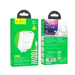 Адаптер мережевий Hoco N31 Leader four-port (3C1A) fast charger set + Type-C to Type-C кабель - мініатюра 9