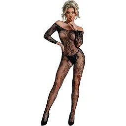 Бодістокінг Caprice Lingerie Model 10 One Size Black, мереживо, відкритий доступ, довгий рукав