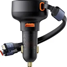 Автомобільний зарядний пристрій Baseus Enjoyment Pro 60W Retractable Black (C00057802111-02) [169691] - мініатюра 2