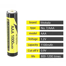 Акумулятор батарейка AAA 1 шт LiitoKala Ni-10/AAA 1.2V 1000mAh