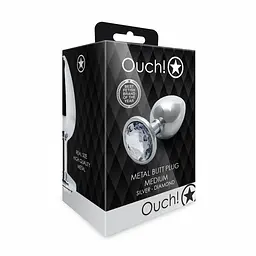 Металева анальна пробка Round Gem, розмір М колір: сріблястий/білий Ouch! (Нідерланди) Ouch! OU533630 103120 - мініатюра 3