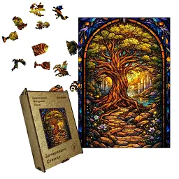 Дерев'яний фігурний пазл puzzlean Зачарована Стежка, А3, Дерев'яна коробка 200 елементів