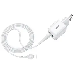 Комплект Адаптер мережевий HOCO Type-C Cable Briar dual port charger set N8 2USB білий - мініатюра 5