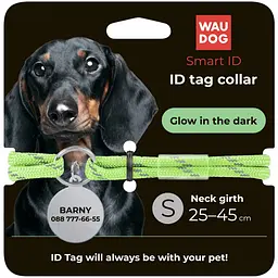 Шнурок для адресника Waudog Smart ID світиться у темряві, світловідбивний, розмір S, довжина 25-45 см салатовий - мініатюра 6