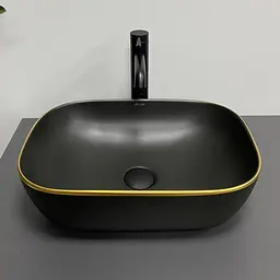 Умивальник VBI Ravenna black matt gold edge накладний VBI-011228, Золотий - мініатюра 3