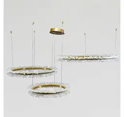 Велика трикільцева LED люстра Artlight 2055/3GD в оздобленні золотий сатин із прозорим декором 85W - мініатюра 2