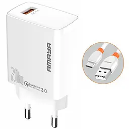 МЗП Amaya E57S QC3.0 20W (1USB-A) + кабель USB to Type-C White