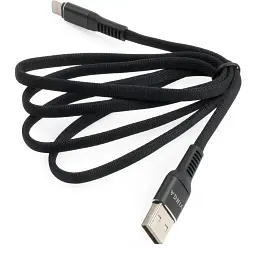 Дата кабель USB 2.0 AM to Lightning 1.0m flat nylon black Vinga (VCPDCLFNB1BK) - мініатюра 3