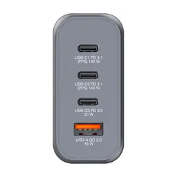 Зарядний пристрій Verbatim GaN 140 W 4 ports (2xUSB-C-140 W,USB-C 20 W /USB-A -3.0) (32203) - мініатюра 6