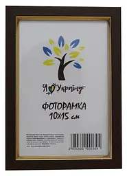 Фоторамка 10х15, коричнева із золотою вставкою, 1511-В84, Скло + Картон